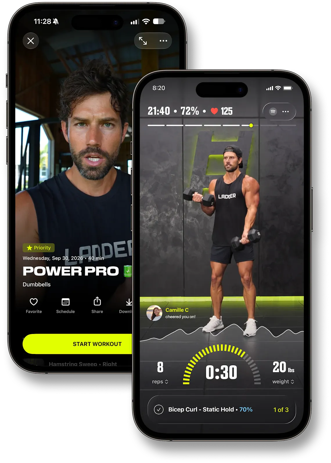 Ladder coach video and workout screens